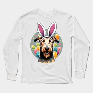 Scottish Deerhound with Bunny Ears Welcomes Easter Morning Long Sleeve T-Shirt